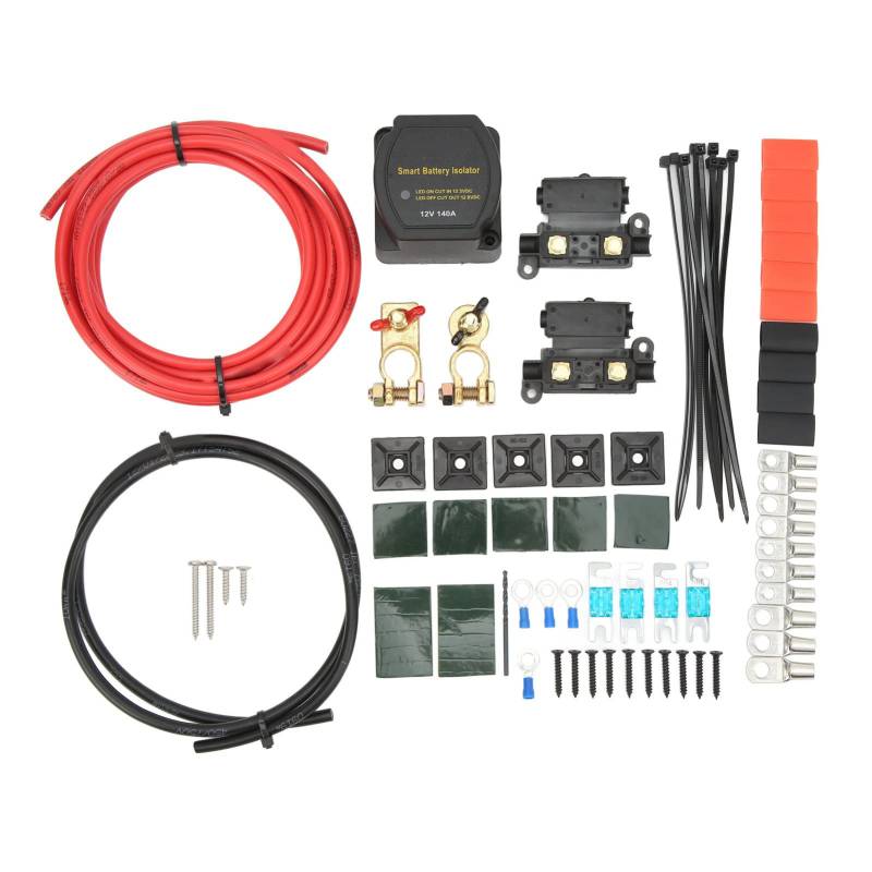 Dual Battery Isolator Kit 12 V 140 Ampere Spannungsempfindliches Relais VSR Doppelbatterie Automatisches Ladegerät und Kabelsatz Hoch-Niederspannungsschutz für Autos RVS Trucks von Dioche