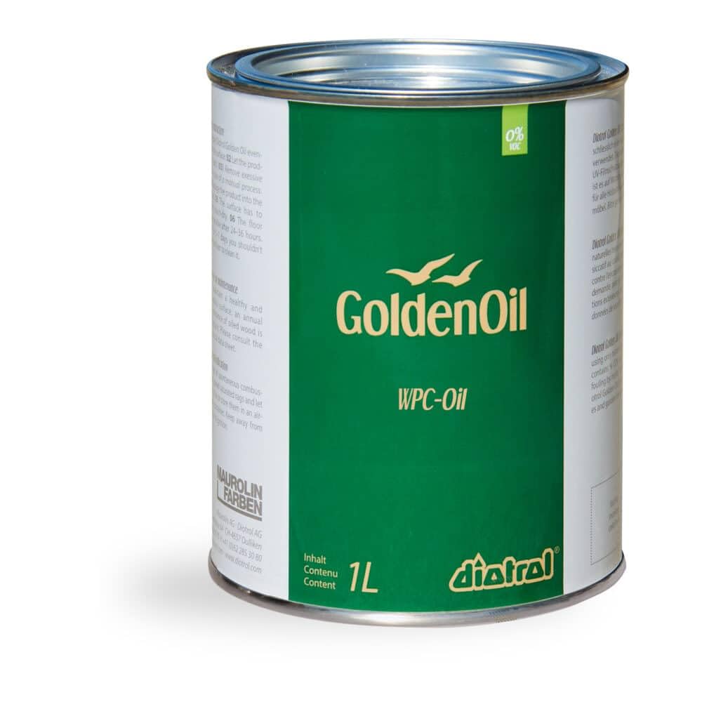 Diotrol Golden Oil WPC-Oil Farblos | 1 Liter Profi WPC Öl Pflege für Außen | Für Terrassen, Gartenmöbel, Sichtschutzwände, Zäune aus WPC, Resysta und Bambus | Pflegemittel für Terrassen von Diotrol