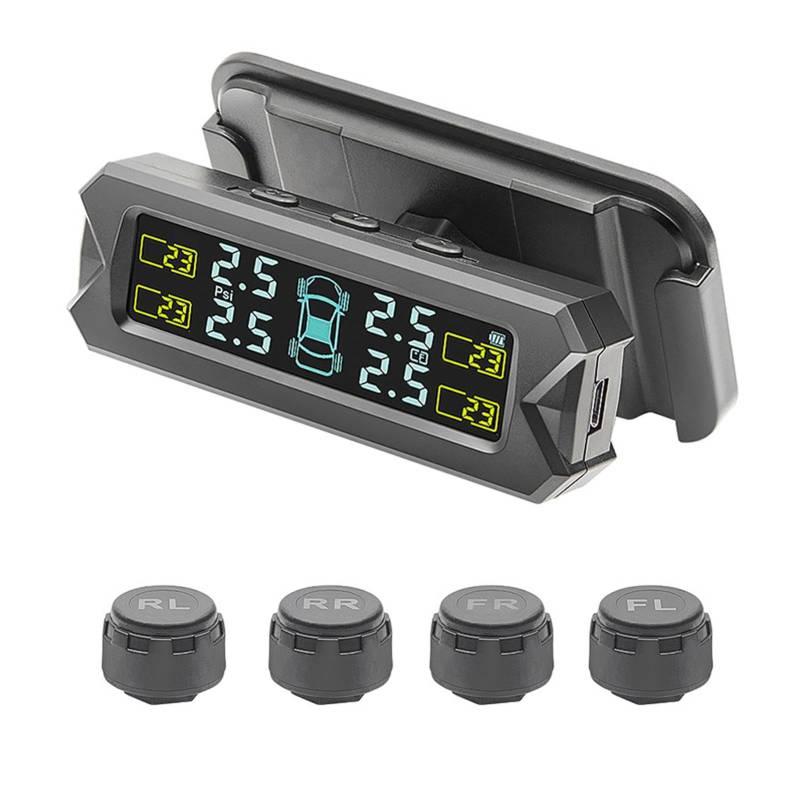 Reifendruckkontrollsystem – 08 Tpms Solar-Reifendruckkontrollsystem für Wohnmobil, Echtzeit, Solarladung, Alarmmodi, automatischer Schlafmodus, Reifenpositionsaustausch, 4 TPMS-Sensoren, LCD-Display von Dirfuny