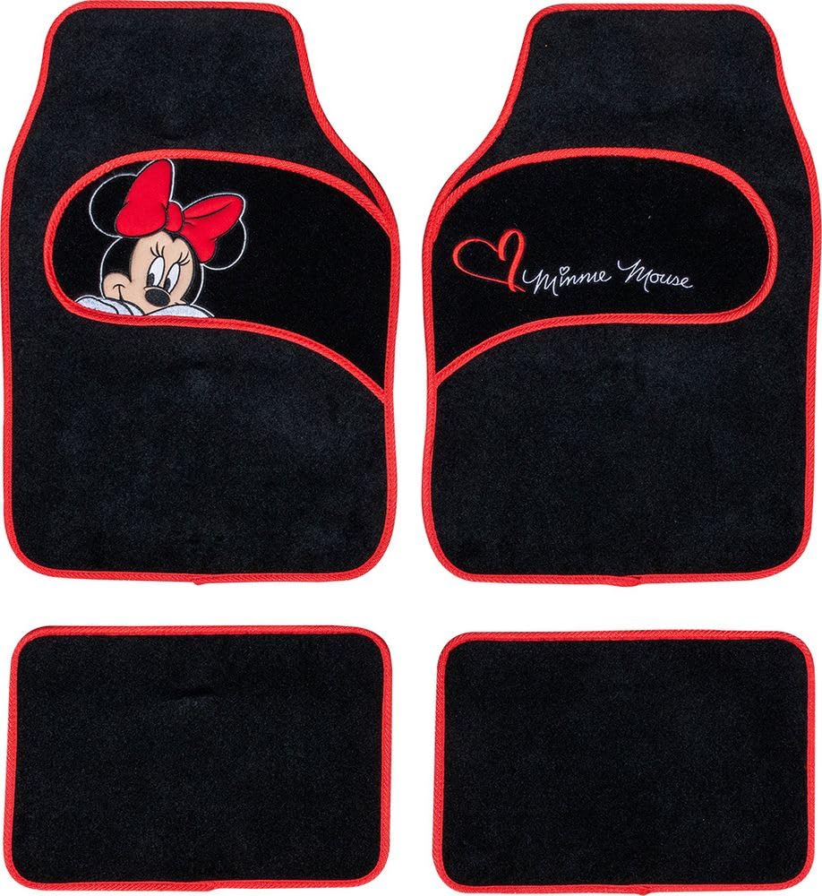 TataWay - Universal-Teppichmatten mit Minnie Mouse-Stickerei | 4-teiliges Auto Fußmatten Set | Disney Autozubehör | Maße: 65x42,5 cm + 30x40 cm, Minnie Maus, Teppich von TataWay in viaggio si cresce