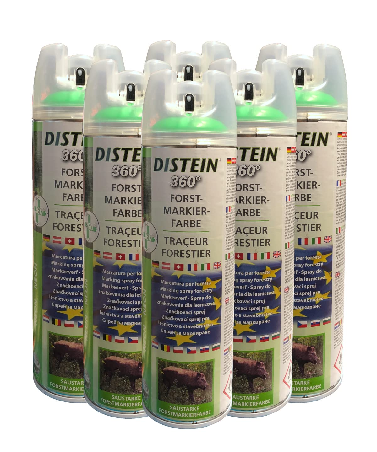 Distein 6X Ergonom 360° Farbe neongrün Markierungsfarbe Signierspray Markierspray Forstmarkierfarbe von Distein