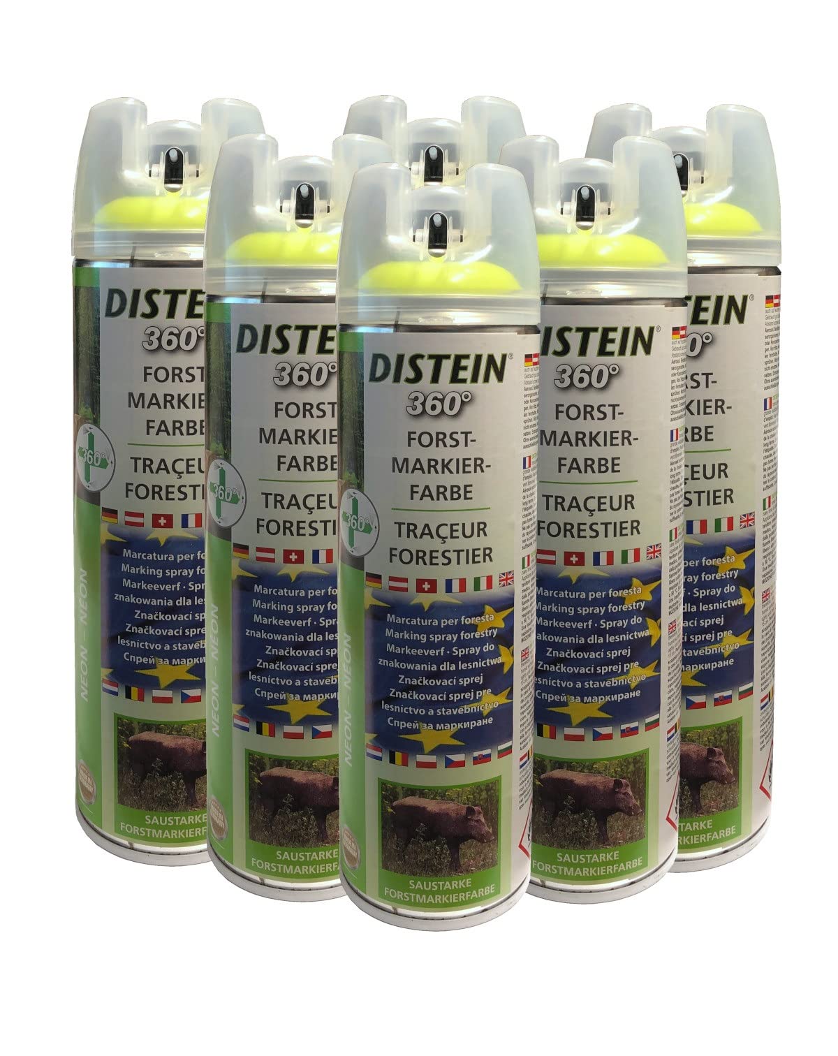 Distein 6X Signierspray Markierspray Forstmarkierfarbe Ergonom 360° Neongelb von Distein