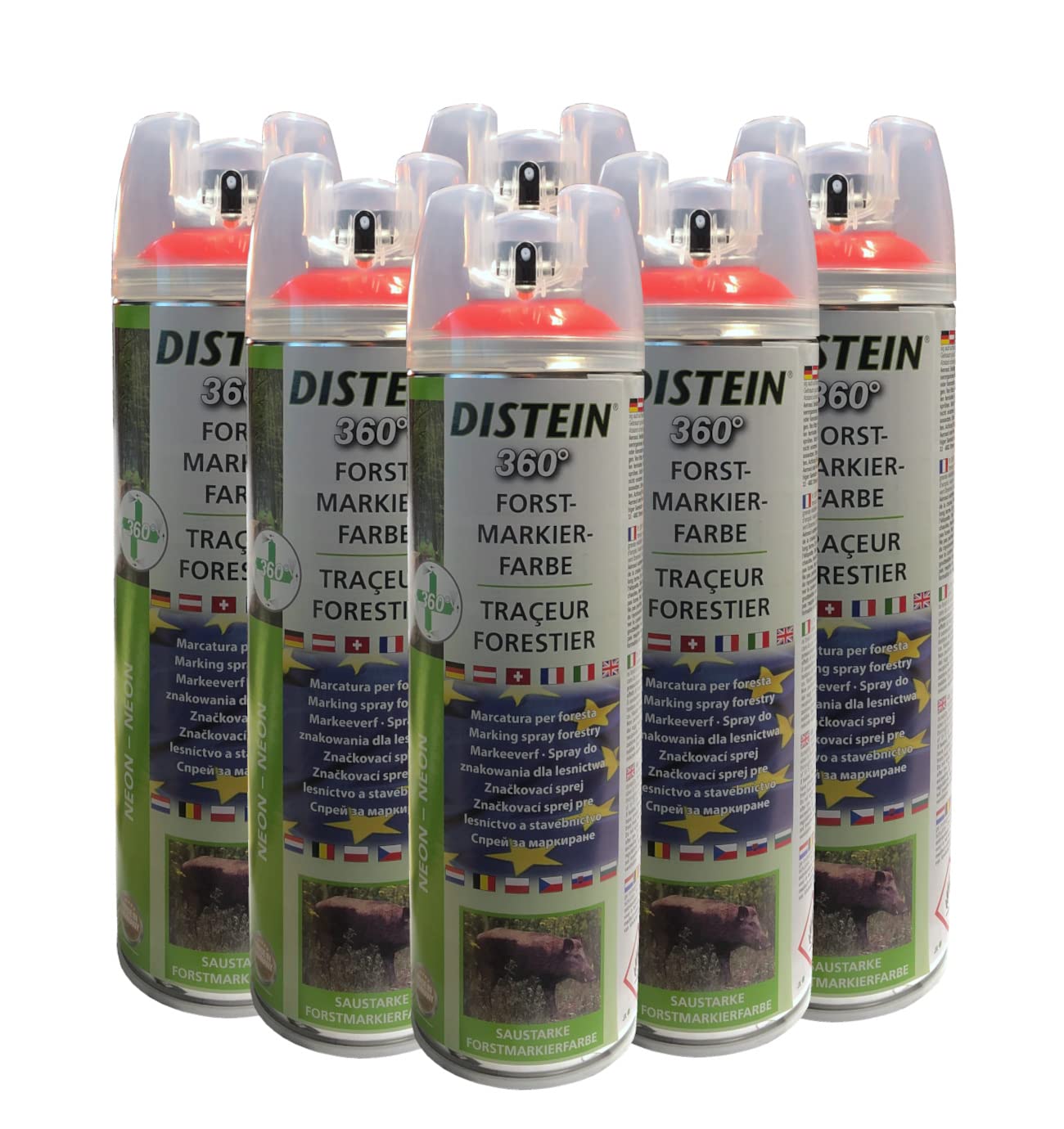 Distein 6X Signierspray Markierspray Forstmarkierfarbe Ergonom 360° neonrot von Distein