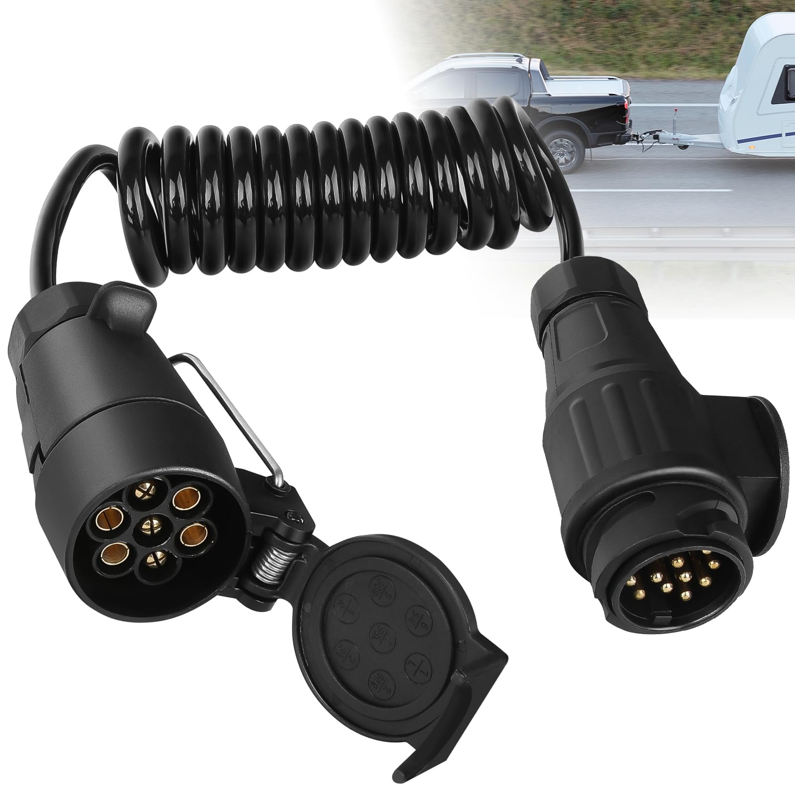 Anhänger Adapter - 2m Anhänger-Verlängerungskabel-Adapter, 12V/24V Anhänger Steckdosen Verlängerungskabel,Adriger Elektrischer Verdrahtungsanschluss für das Abschleppen von Wohnwagen (13 auf 7 Polig) von Dittybuy