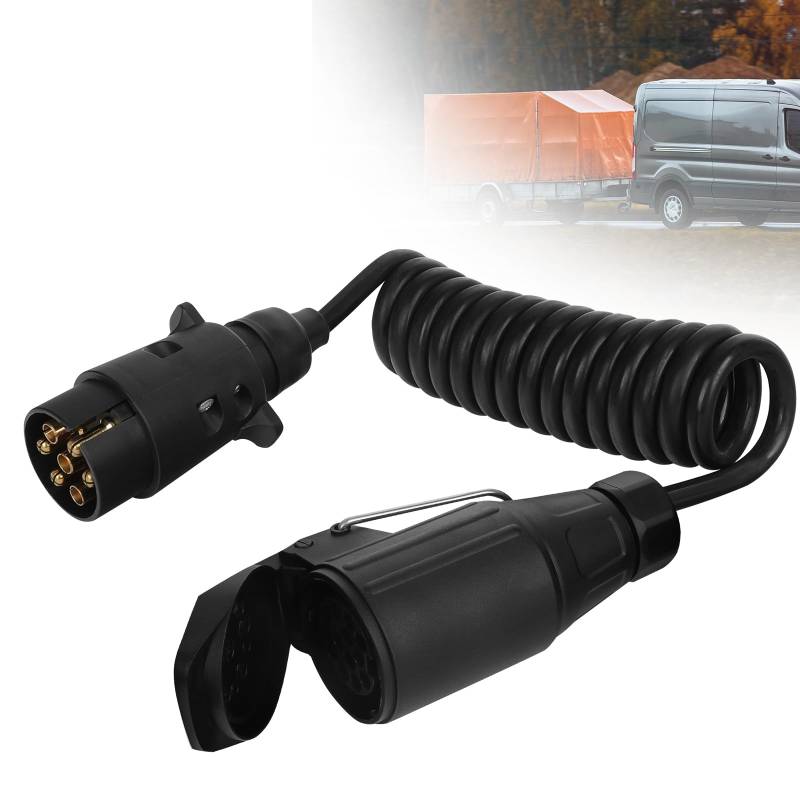 Anhänger Adapter - 2m Anhänger-Verlängerungskabel-Adapter, 12V/24V Anhänger Steckdosen Verlängerungskabel,Adriger Elektrischer Verdrahtungsanschluss für das Abschleppen von Wohnwagen (7 auf 13 Polig) von Dittybuy