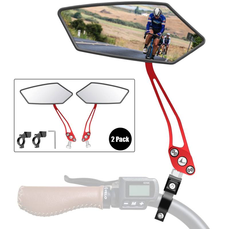 Diyife 2 Stück Fahrradspiegel, 360° Verstellbarer Fahrradrückspiegel 15,5CM HD Echtglas Spiegelfläche Schlagfestes für Fahrrad Ebike Roller Motorrad, Passend für 22–25 mm Lenker - Rot von Diyife