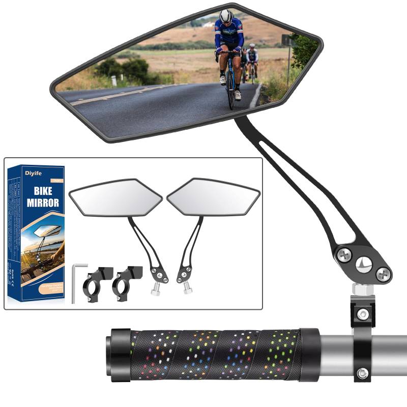 Fahrradspiegel Für Fahrrad E-bike Roller, 2 Stück Rückspiegel Extra Große HD Echtglas Schlagfestes Spiegelfläche, 360° Drehbar Klappbar Spiegel Fahrrad Zubehör Bike Mirror von Diyife