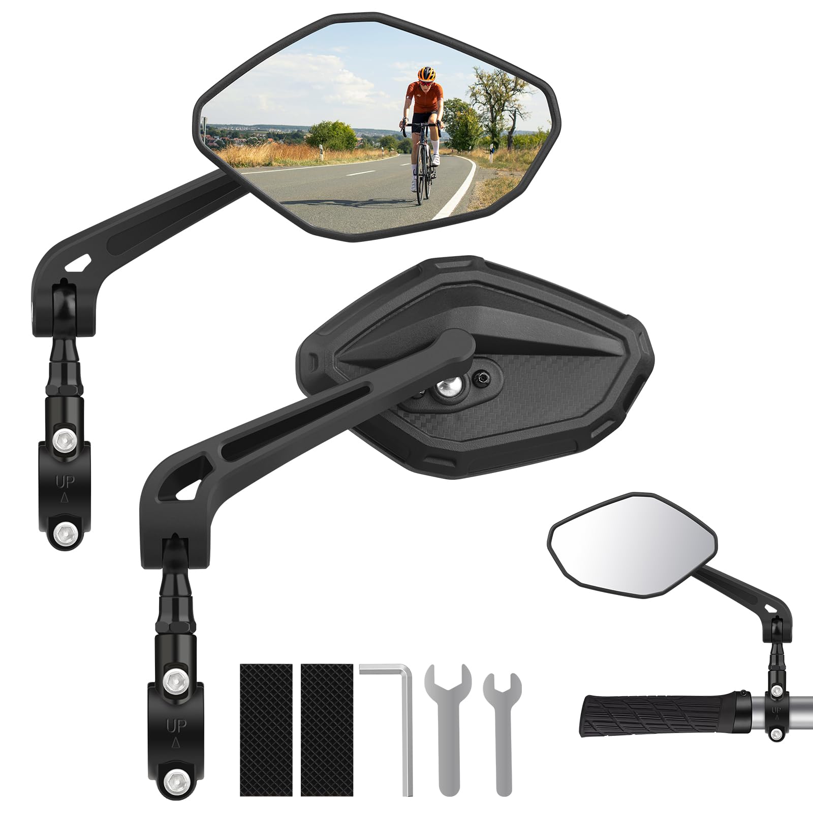 Fahrradspiegel 2 Stück, Weitwinkel Konvexer Rückspiegel, HD Sichtfeld Schlagfestes Echtglas, 360° Drehbar, Klappbar, Stabil Bike Mirror für Fahrrad, E-Bike E-Scooter E-Roller von Diyife