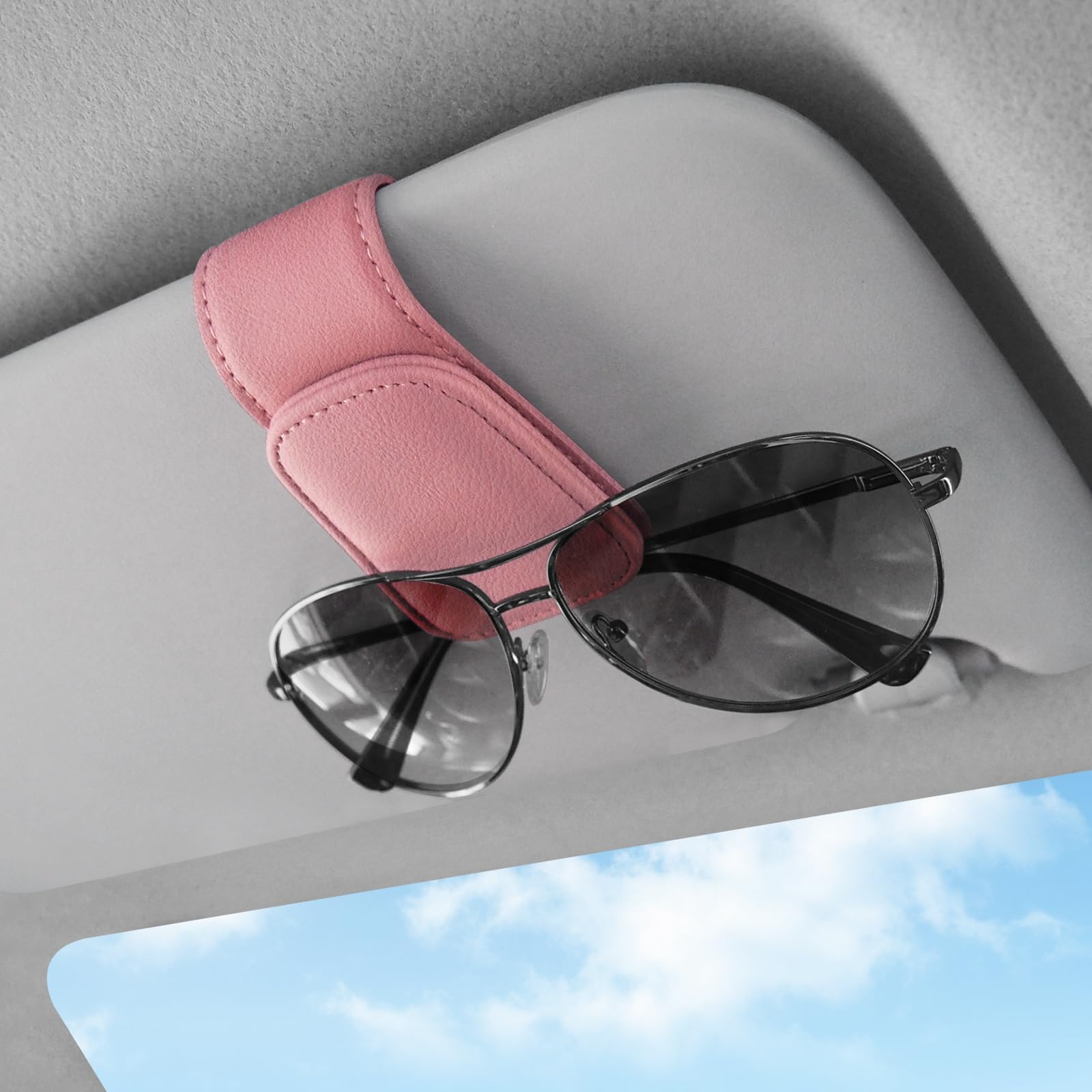 Diyxisk Bbrillenhalter für Auto,1 Stück Sonnenbrillenhalter,Sonnenblende Brillenclip,mit Magnetischer Leder Ticket Clip(Rosa) von Diyxisk