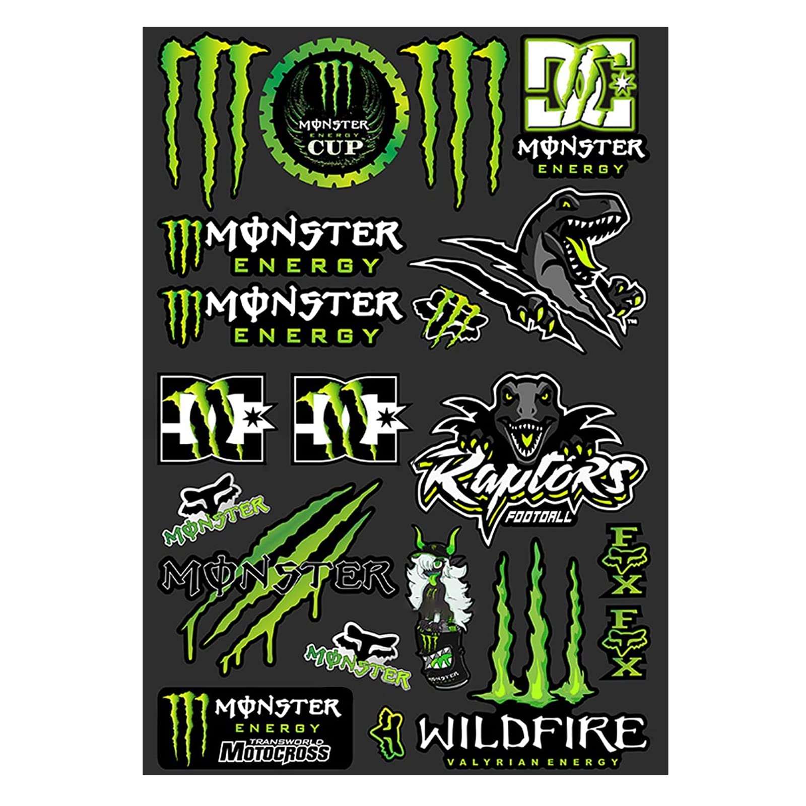 Diyxisk Monster Scratch Auto Aufkleber, Monster Energy Aufkleber Bogen, Sponsoren Aufkleber, Moto Motocross Stickers Kit, für Offroad Motorräder und Helme Motorrad Enthusiasten (Dinosaurier) von Diyxisk