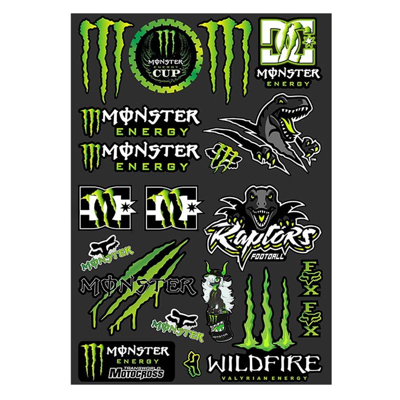 Diyxisk Monster Scratch Auto Aufkleber, Monster Energy Aufkleber Bogen, Sponsoren Aufkleber, Moto Motocross Stickers Kit, für Offroad Motorräder und Helme Motorrad Enthusiasten (Dinosaurier) von Diyxisk