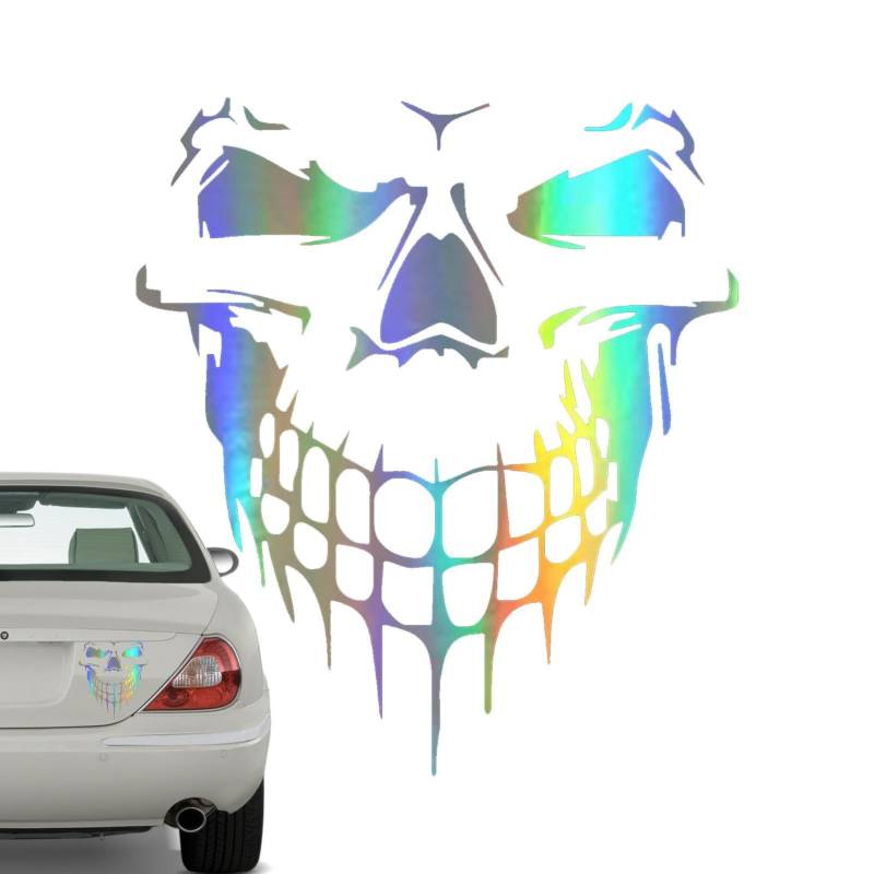 Djowyh Reflektierender Auto-Totenkopf-Aufkleber, Reflektierender holografischer Totenkopf-Grafik-Motorhaubenaufkleber selbstklebend, Vinyl-Grafik-Aufkleber für Auto/LKW, Auto-Motorhaube, Karosserie, von Djowyh