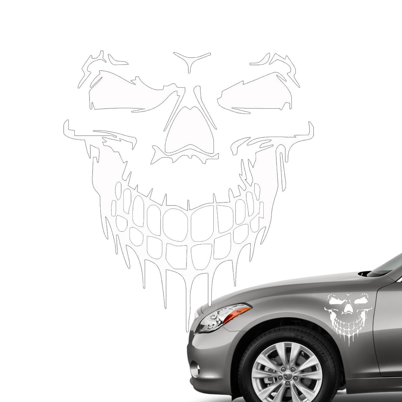 Djowyh Totenkopf-Autoaufkleber,Reflektierender Totenkopf-Motorhaubenaufkleber, selbstklebend | Cartoon-Vinyl-Auto-Außendekorationszubehör für Fahrzeughaube, Türen, Stoßstange, Fenster von Djowyh