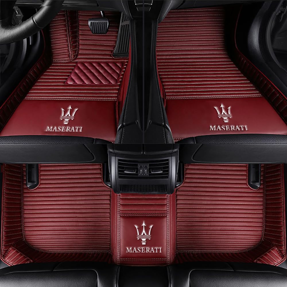 DoUiabc Auto Fußmatten für Maserati Ghibli, maßgeschneidertes Leder-Teppichset mit vollständiger Abdeckung für die vordere und hintere Reihe, Allwetter-wasserdichte Einlagen, Schutzmatte,-Red- von DoUiabc