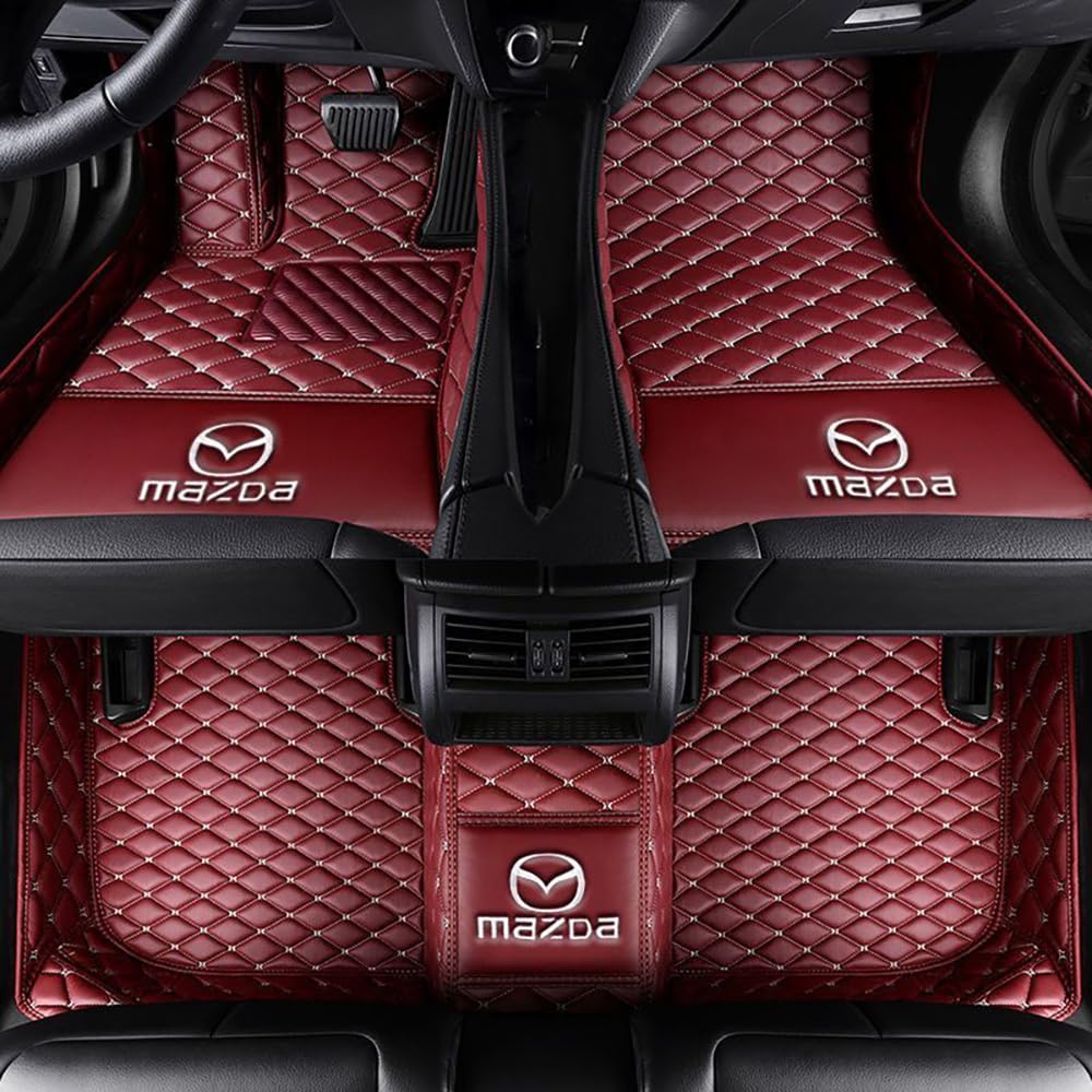 DoUiabc Auto Fußmatten für Mazda CX-60, Maßgeschneidertes Leder-Teppichset mit Vollständiger Abdeckung, wasserdichte Allwetter-Schutzmatte, Auto-Innenausstattung,4-Wine red von DoUiabc