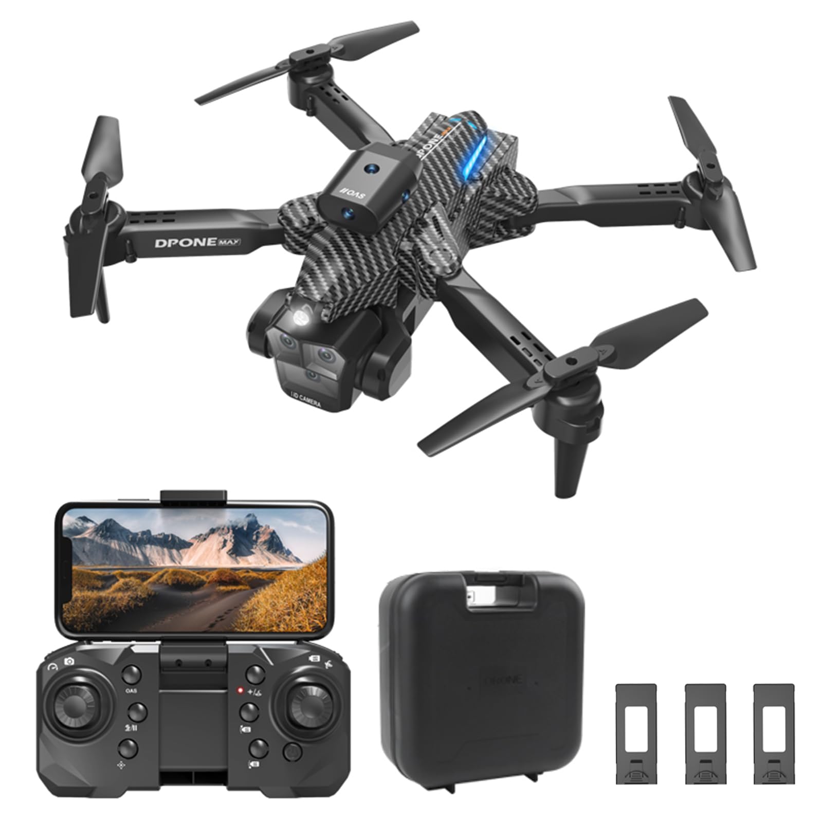 Dodoore Drohne mit Kamera 4K Dual WIFI 2,4GHz Gestenfotografie 360°-Hinderniserkennung Optische Flusspositionierung 3D Flip LED-Licht Follow Me Drone Geschenk für Kinder Erwachsene 3 Akku Kohlefaser von Dodoore