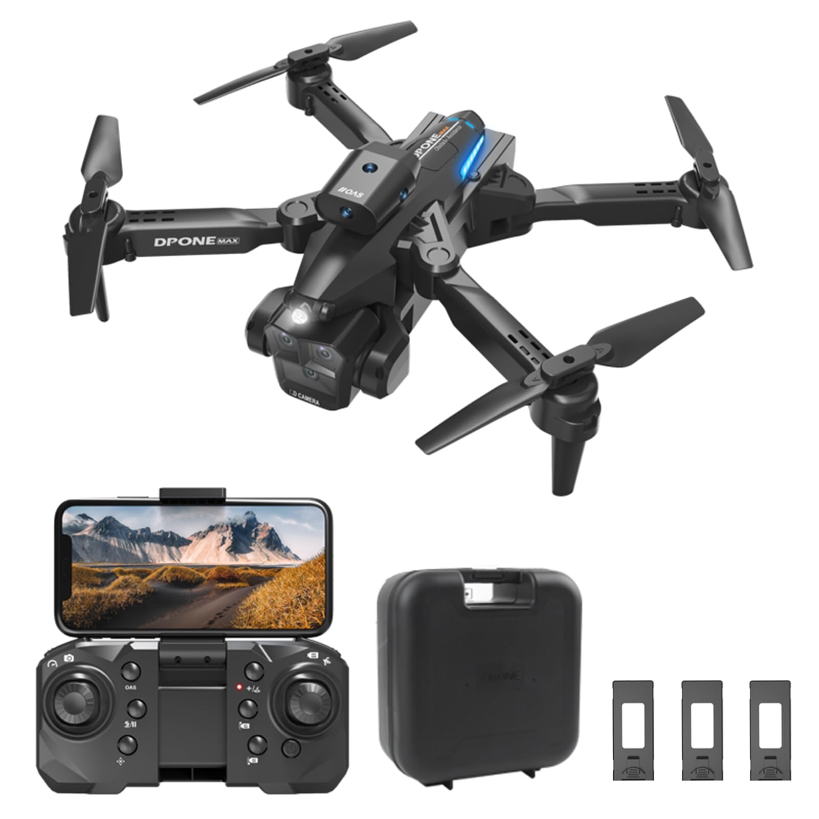 Dodoore Drohne mit Kamera 4K Dual WIFI 2,4GHz Gestenfotografie 360°-Hinderniserkennung Optische Flusspositionierung 3D Flip LED-Licht Follow Me Drone Geschenk für Kinder Erwachsene 3 Akku Schwarz von Dodoore