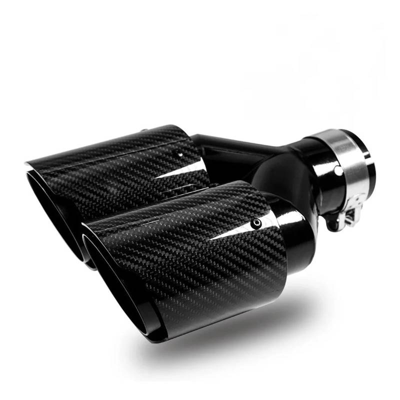 Endrohr 1 Stück Universal-Auto-Carbonfaser-Endschalldämpfer, Gleiche Länge Schwarze Y-förmige Doppel-Out-Twill-glänzende Auspuffspitze Exhaust Tailpipe(51mm-76mm) von Dogkapm