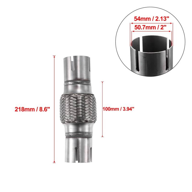 Endrohr 50,7 Mm X 54 Mm Flexibles Auspuffrohr Für Autoauspuffrohre, Auspuffverbindung Mit Schweißverlängerungsrohrschellen-Set Aus Edelstahl Exhaust Tailpipe(218mm) von Dogkapm