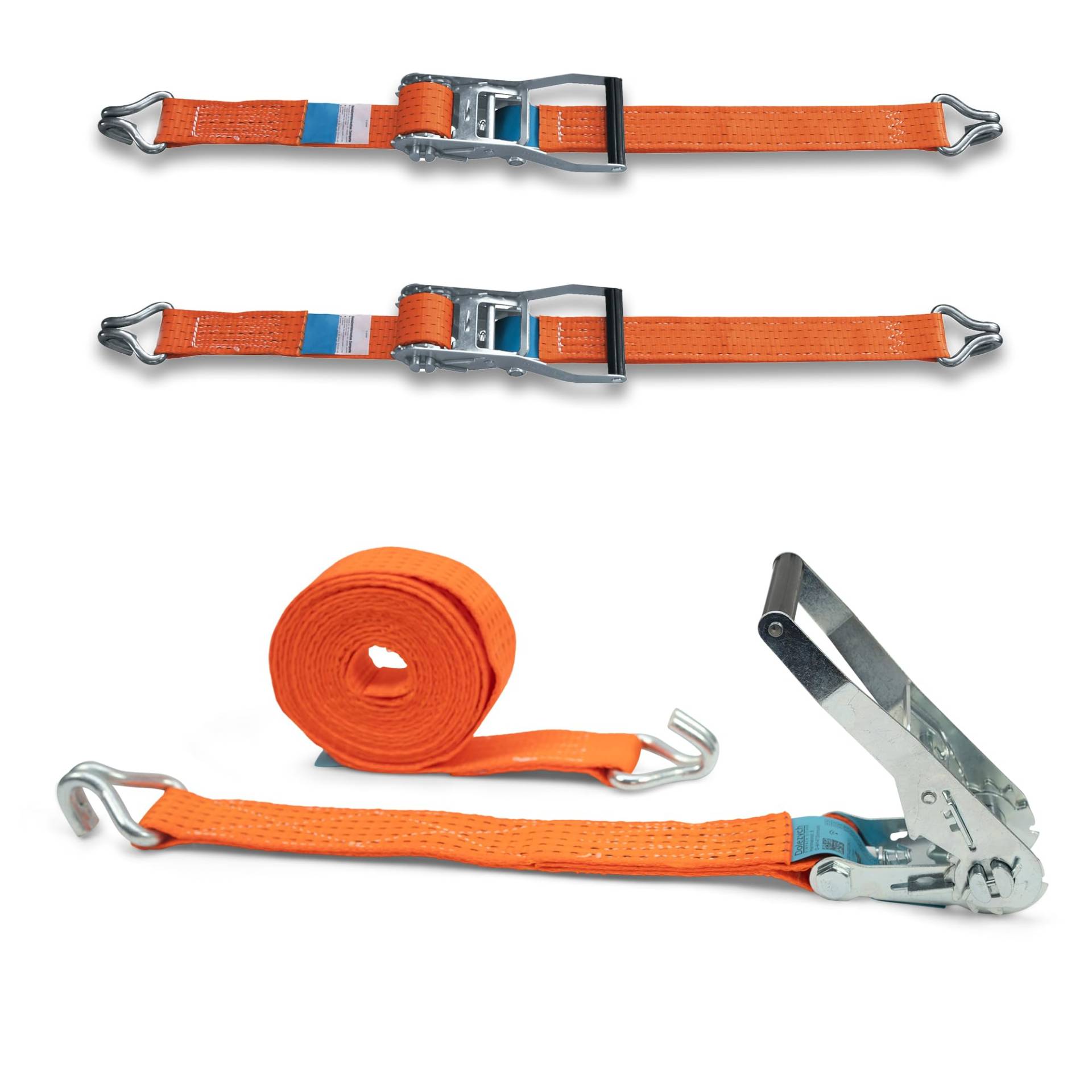 2er Set Spanngurt mit Stabiler Ratsche und Profilhaken, DoZurr 5000, belastbar bis 2500 kg, 50 mm breit x 8 m lang, orange, für LKW und große Anhänger von Dolezych