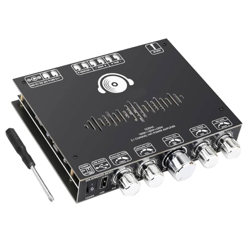 DollaTek 2.1-Kanal-Bluetooth-Verstärkerplatine, Hochleistungs-Bluetooth-Verstärkerplatine, 160 W+160 W+220 W, unterstützt App-Steuerung, unterstützt USB Bluetooth 3,5 mm AUX-Eingänge S220HS von DollaTek