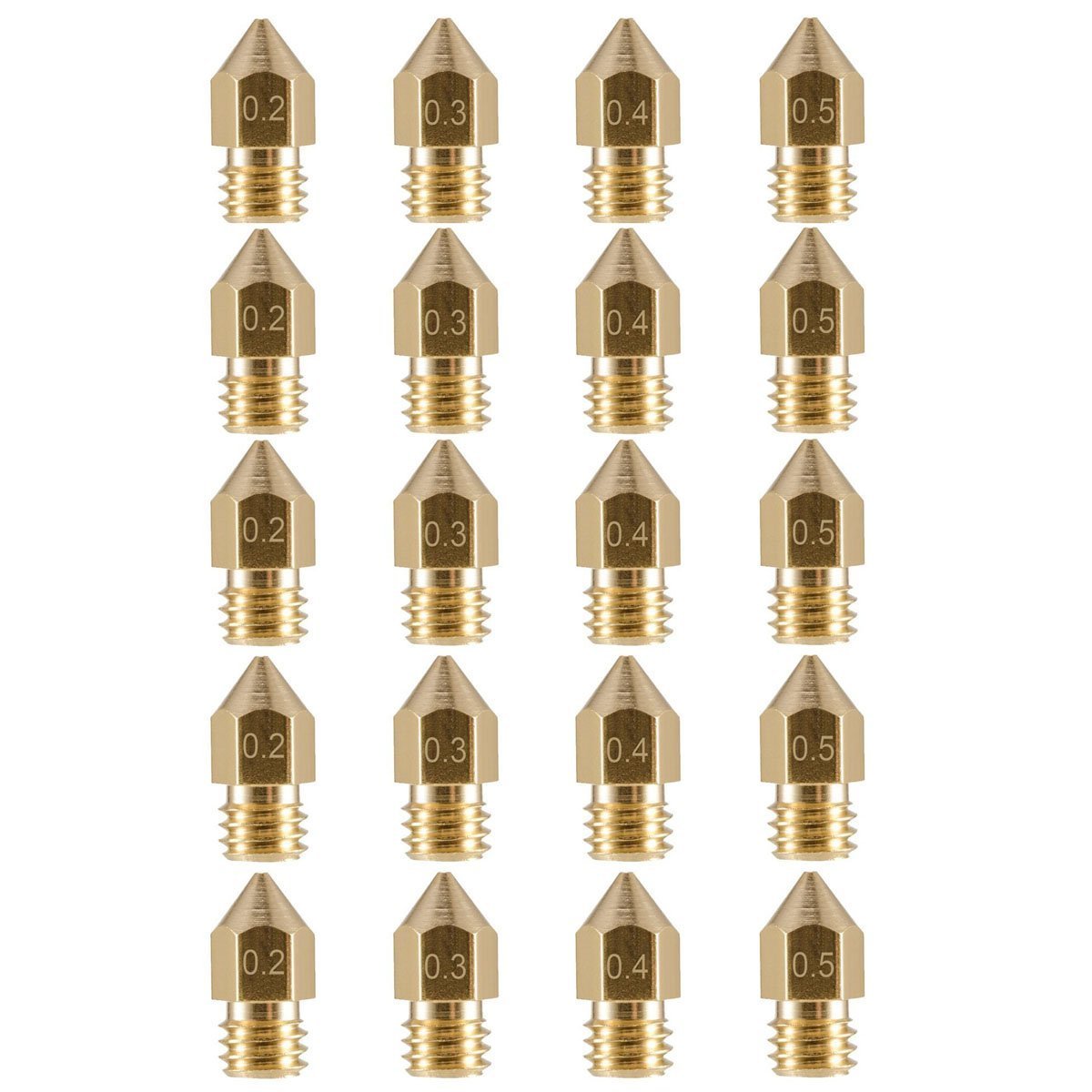 DollaTek 20Pcs M6 3.0mm 0.2 mm 0.3mm, 0.4 mm 0.5mm 3D Drucker Extruder Messing Düse Druckkopf für MK8 Makerbot von DollaTek