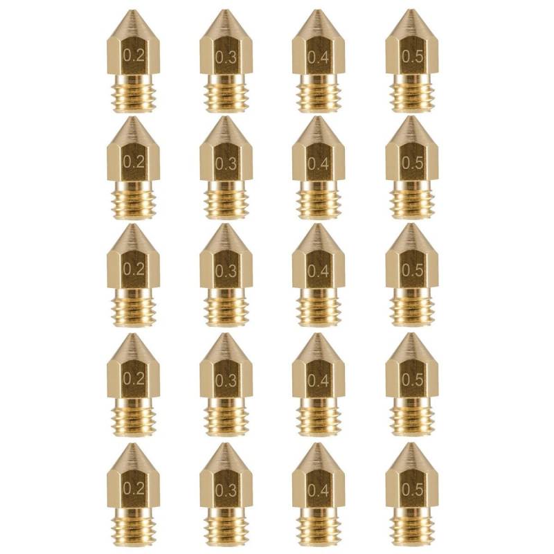 DollaTek 20Pcs M6 3.0mm 0.2 mm 0.3mm, 0.4 mm 0.5mm 3D Drucker Extruder Messing Düse Druckkopf für MK8 Makerbot von DollaTek