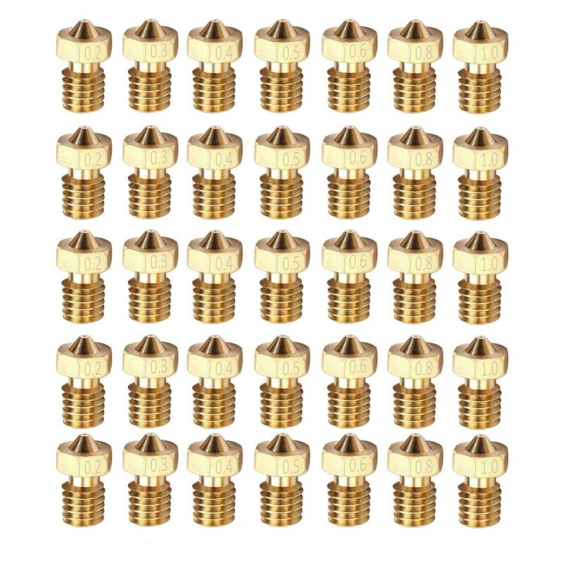 DollaTek 35 Pcs M6 1.75mm 3D Drucker 0.2mm 0.3mm 0.4mm 0.5mm 0.6mm 0.8mm 1.0mm Extruder Messing Düse Druckkopf (5 Pcse/jede größe) von DollaTek