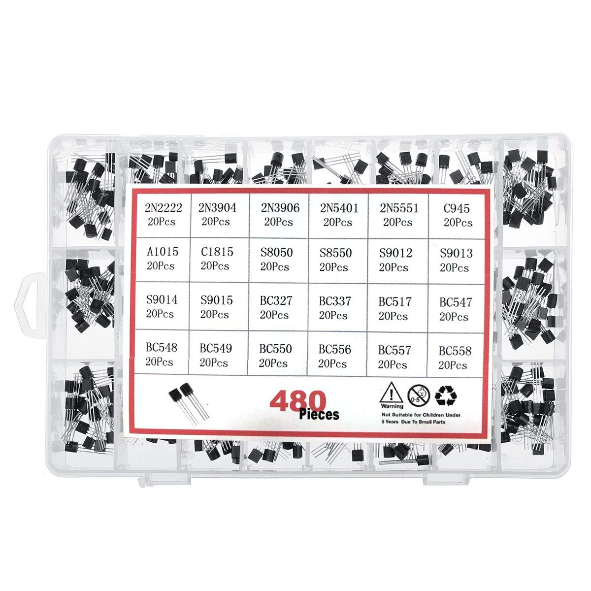 DollaTek 480Pcs 24 Typen Silizium-Inline-NPN/PNP-Transistor-Sortiment Kit von DollaTek