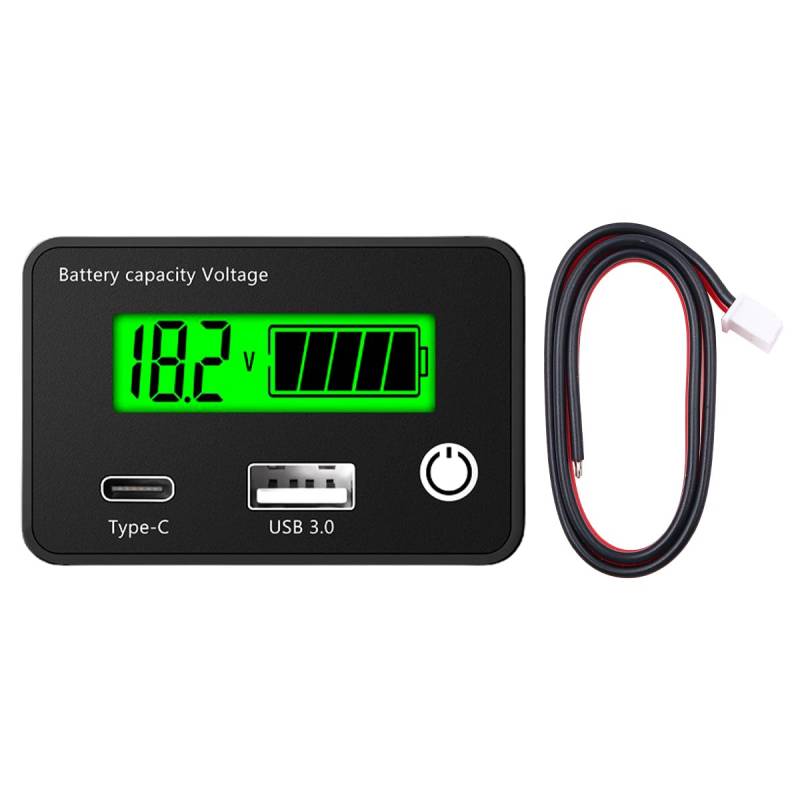 DollaTek DC 8–30 V LCD-Display digitales Messgerät Batteriekapazitätsanzeige Tester Blei-Säure/Lron-Lithium/ternäres Lithium Spannungsmessung mit USB 3.0 und Tpye-C für Auto und Motorrad von DollaTek