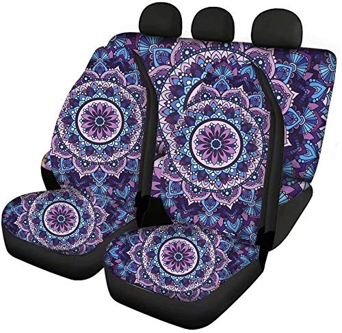 Dolyues Autositzbezüge mit violettem Tribal-Mandala-Blumenmuster, für die hintere Rückenlehne, für Damen und Herren, komplettes Set mit 4 Stück, Auto-Zubehör, universell passend für die meisten Autos von Dolyues