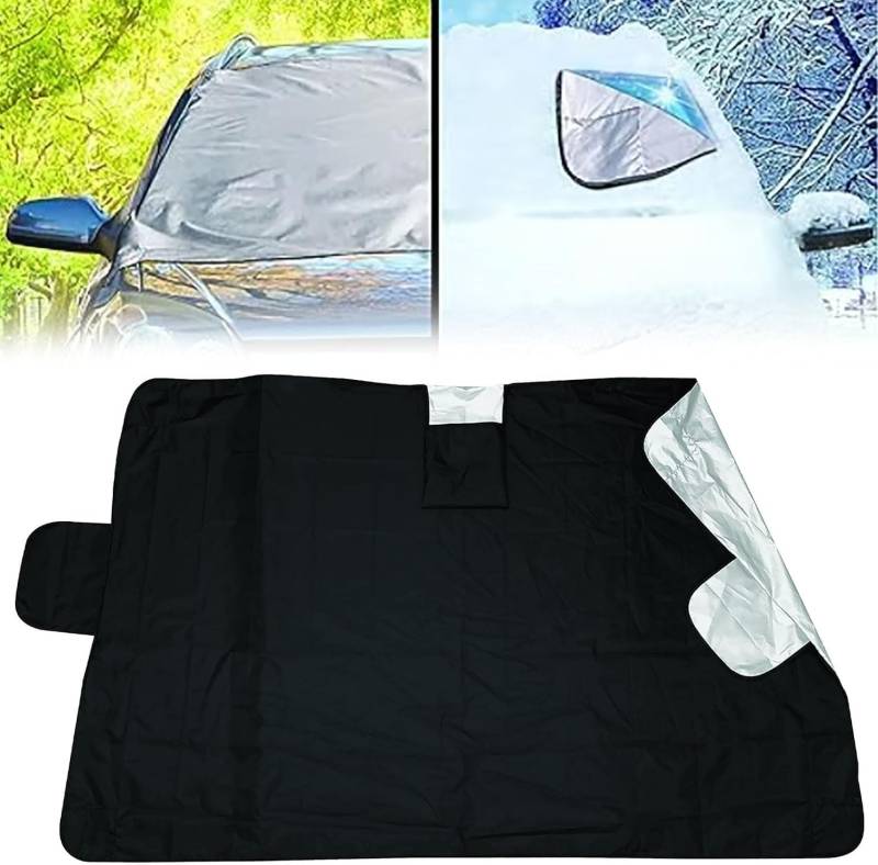 Domioey Auto Windschutzscheiben Abdeckung, Autoscheibe Frostabdeckung, Umkehrbarer Windschutzscheibenschutz Passt Für Jedes Auto, Schützt Vor Hitze Und Schnee Kommt Mit Anti-Diebstahl-Panels (1PC) von Domioey