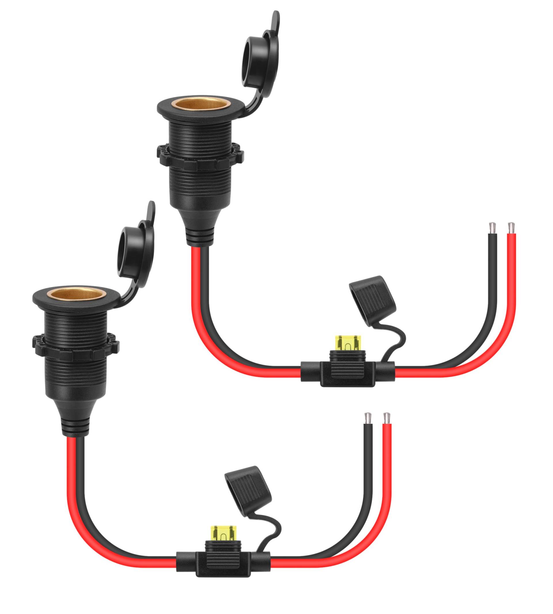 Dongge 2pcs 12V/24V Fixierbare Zigarettenanzünderbuchse mit Verlängerungskabel, 2.5 Sq. Kabel (ca. 13AWG) Verzinntes Endstück für Ersatz oder DIY Ersatz-DC-Steckdose 20A 0.35m von Dongge