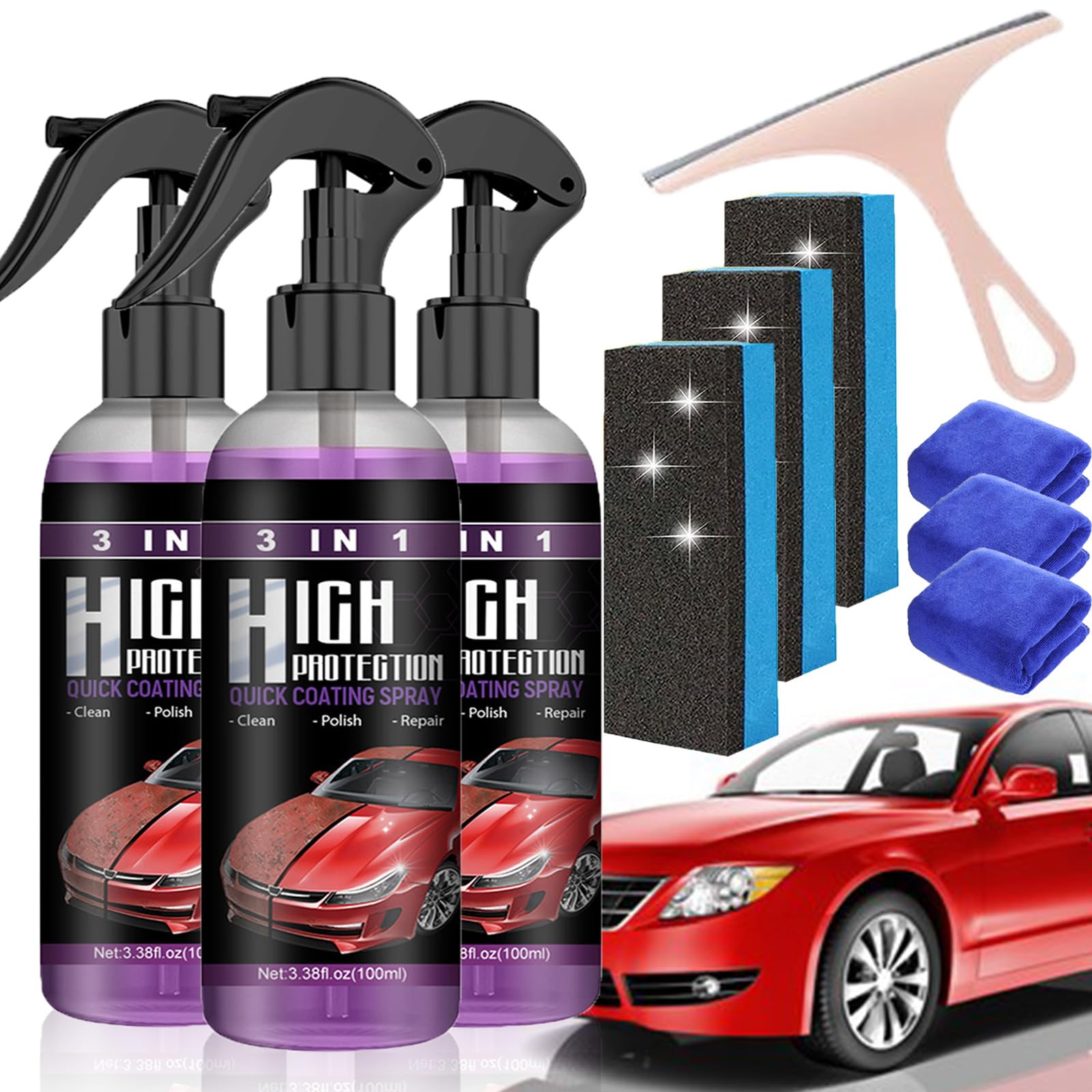 Donubiiu 3 In 1 Neues Verbessertes Schnelles Autobeschichtungsspray, High Protection 3in1 Spray, 3 in 1 High Protection Quick Car Ceramic Coating Spray, Car Scratch Nano Repair Spray (3PCS) von Donubiiu