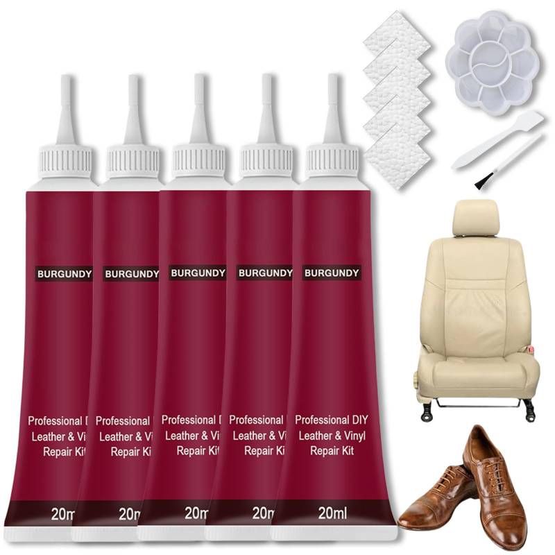 Donubiiu Advanced Leather Repair Gel, Leather Repair Kit for Furniture, Vinyl Repair Kit, Car Seat Repair Kit Leather, Leather Seat Repair Kit for Sofa, Jacket, Shoes (5PCS-Burgundy,20ml) von Donubiiu