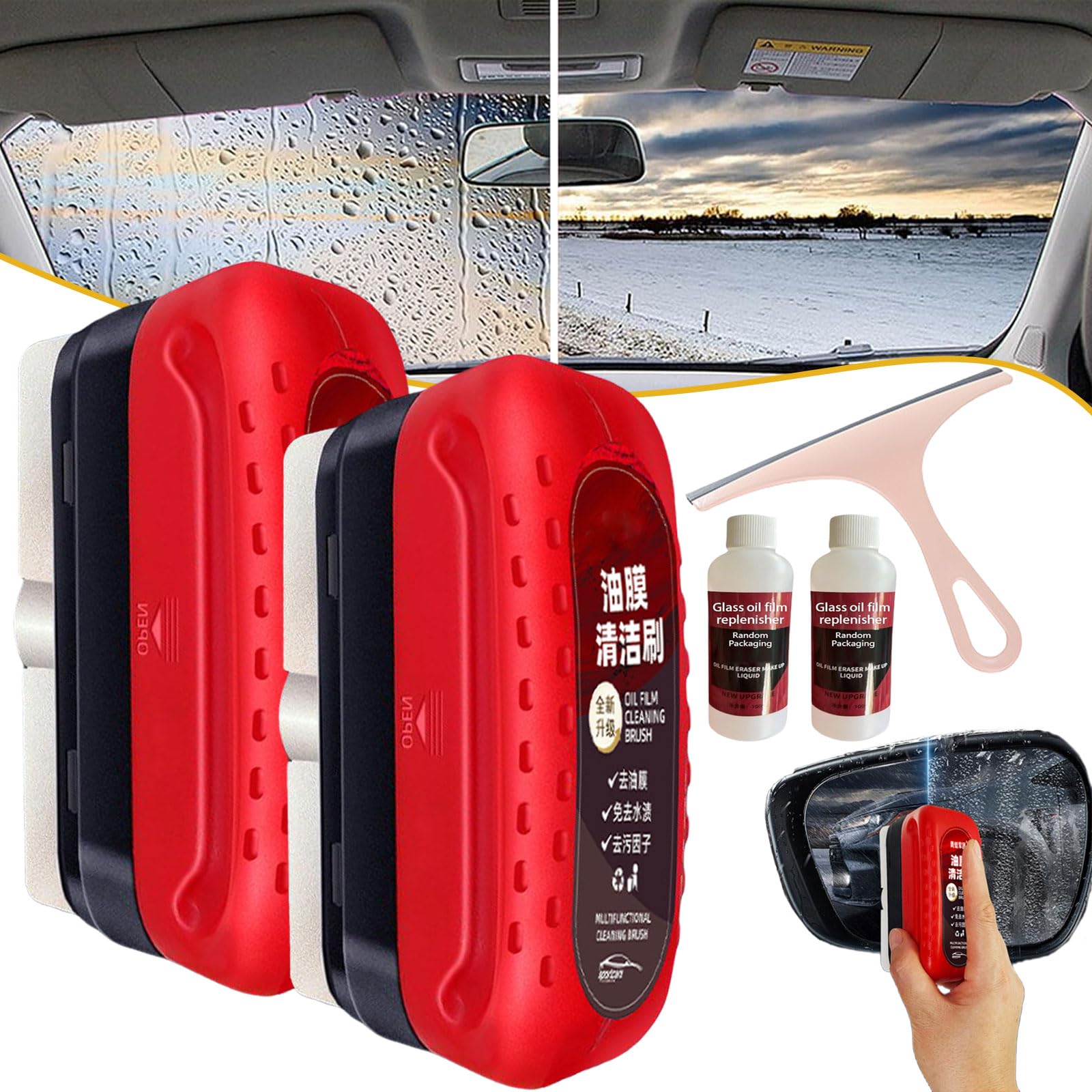 Donubiiu Auto Öl Film ReinigungsbüRste, Ölabweisende Folie füR Autoscheibe, Ölfilm-ReinigungsbüRste, Kfz ÖLfilm ReinigungsbüRste, Oil Film Cleaning Brush, All in One Wipe on Oil Film Remover (2 PCS) von Donubiiu