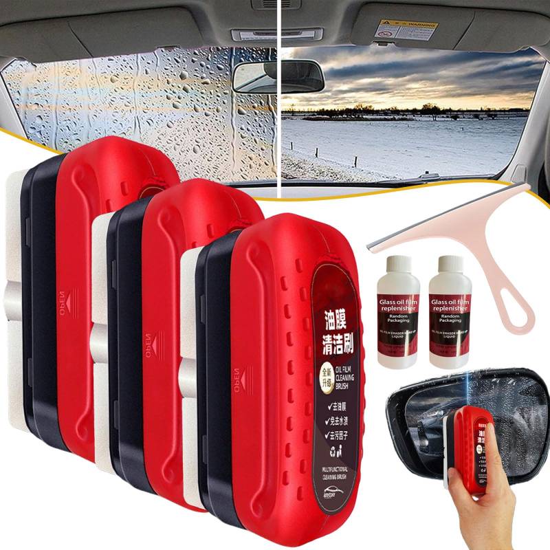 Donubiiu Auto Öl Film ReinigungsbüRste, Ölabweisende Folie füR Autoscheibe, Ölfilm-ReinigungsbüRste, Kfz ÖLfilm ReinigungsbüRste, Oil Film Cleaning Brush, All in One Wipe on Oil Film Remover (3 PCS) von Donubiiu