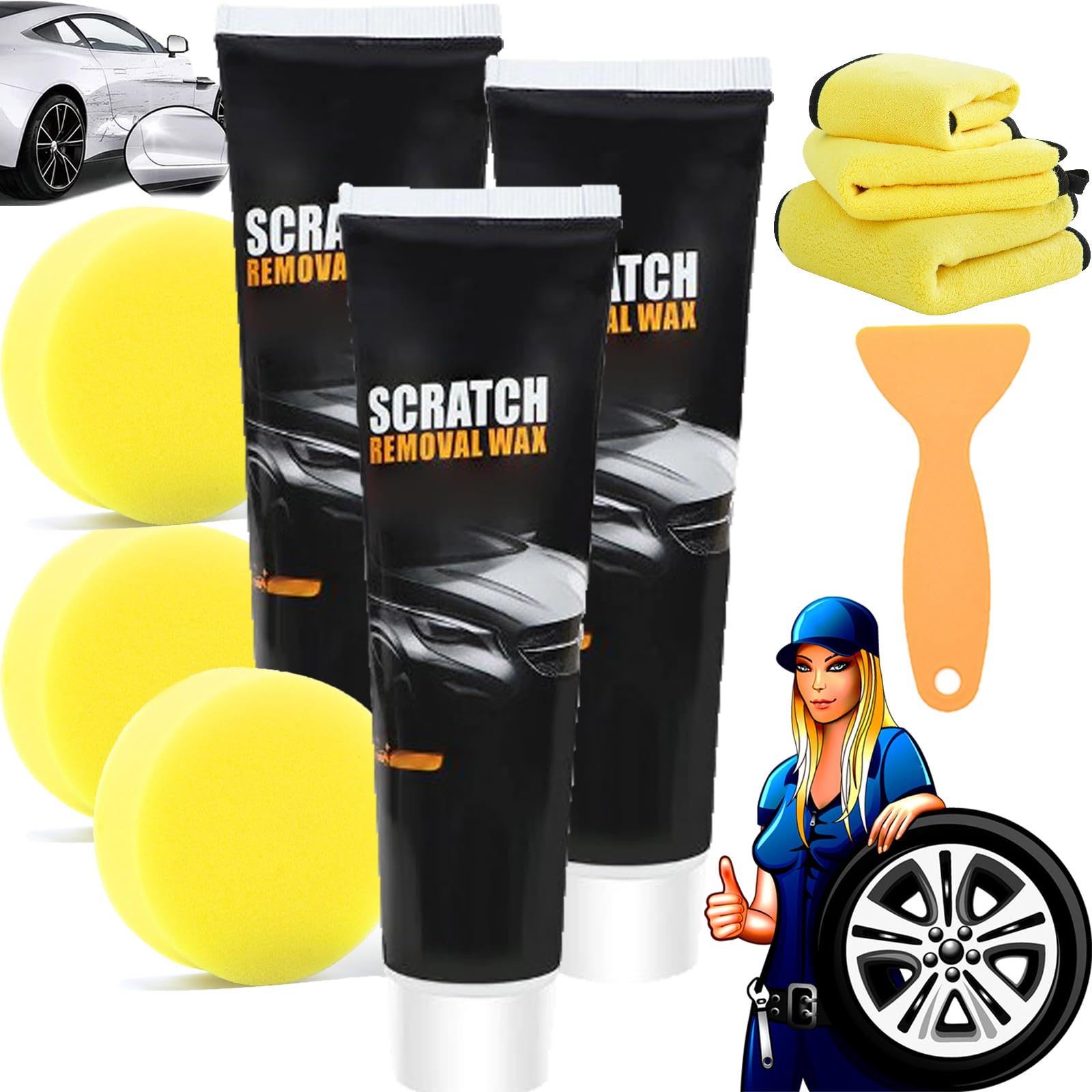 Donubiiu Car Scratch Repair Paste, Body Compound Car Scratch Remover, Professional Car Scratch Repair Agent, Car Scratch Removal Kit, Car Scratch Repair Polishing Wax with Sponge (3SET) von Donubiiu