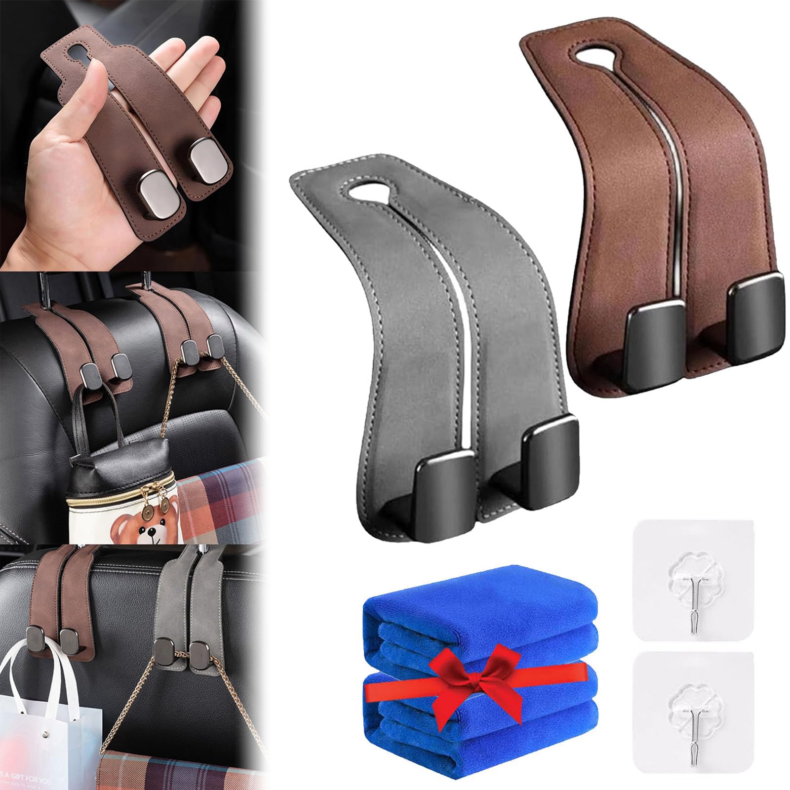 Donubiiu Car Seat Back Double Hook, Car Back Seat Organizer, Car Seat Hooks, 2 In 1 Purse Hook for Car Seat, Leather Car Seat Headrest Hooks and Phone Holder (2pcs A) von Donubiiu