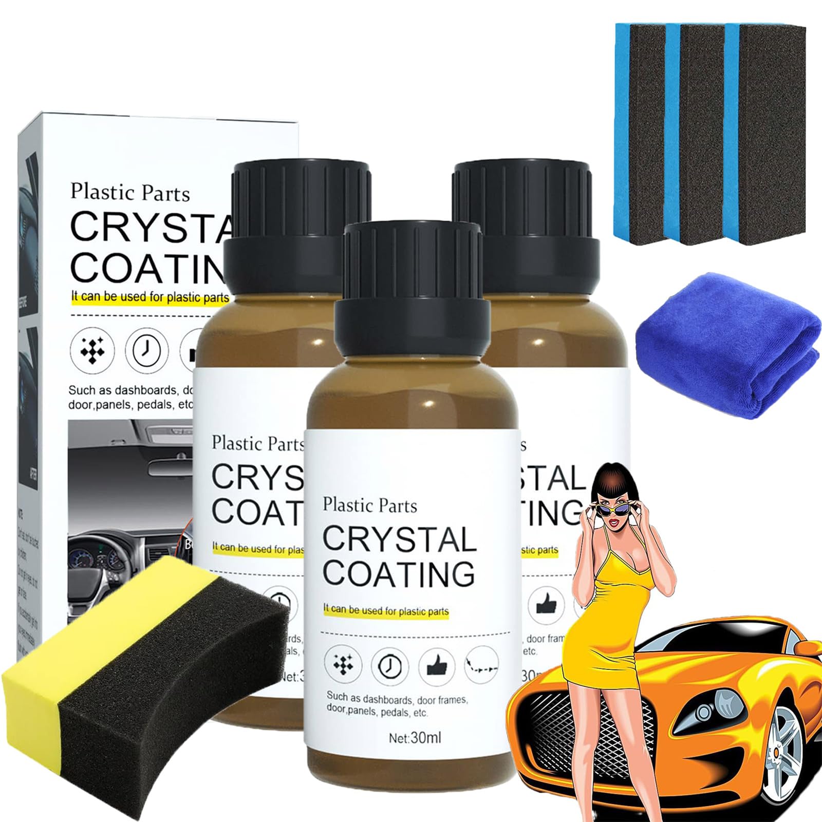 Donubiiu Crystal Coating for Car, Crystal Coating Kunststoff, Kristallbeschichtung Von Kunststoffteilen, Kunststoffteile Mit Kristallbeschichtung, Plastic Parts Crystal Coating (3PCS) von Donubiiu