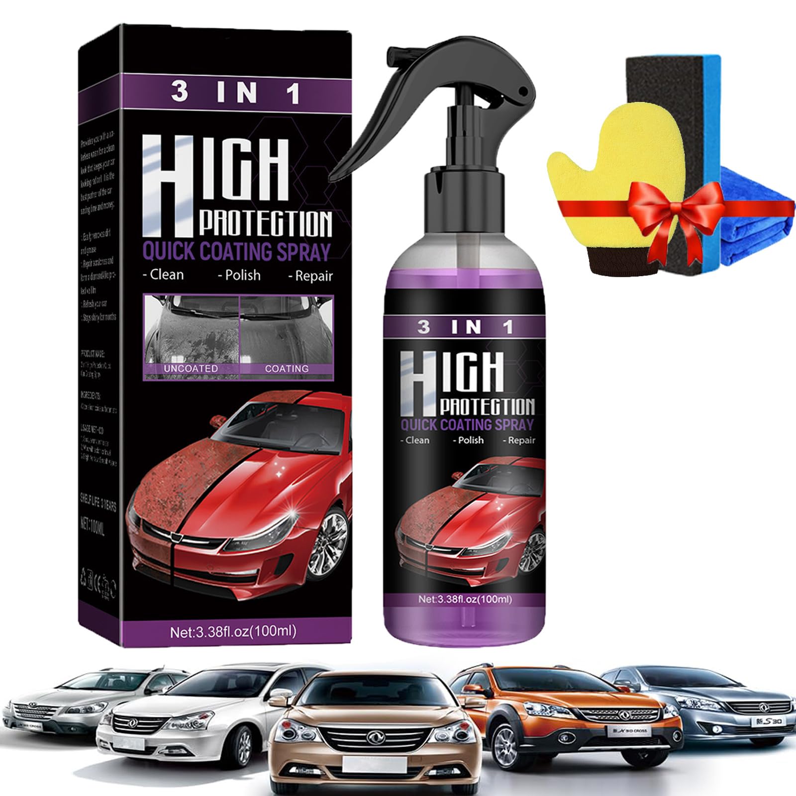 Donubiiu High Protection 3in1 Spray, 3-In-1 Hoher Schutz Schnelles Auto-Beschichtung Spray, 3 In 1 High Protection Spray, 3 In 1 Neues Verbessertes Schnelles Autobeschichtungsspray (1PCS) von Donubiiu