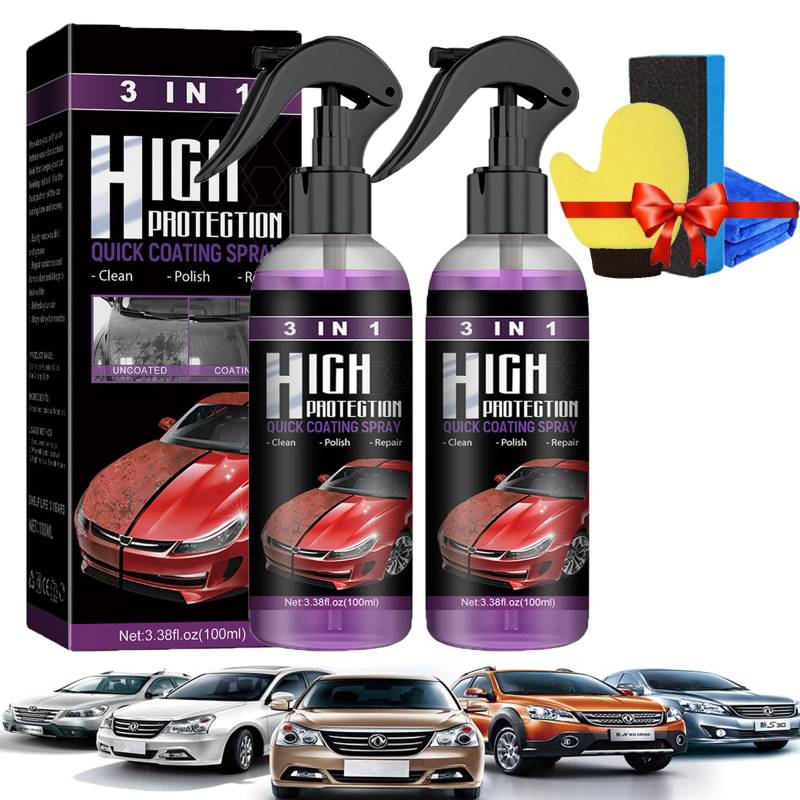 Donubiiu High Protection 3in1 Spray, 3-In-1 Hoher Schutz Schnelles Auto-Beschichtung Spray, 3 In 1 High Protection Spray, 3 In 1 Neues Verbessertes Schnelles Autobeschichtungsspray (2PCS) von Donubiiu