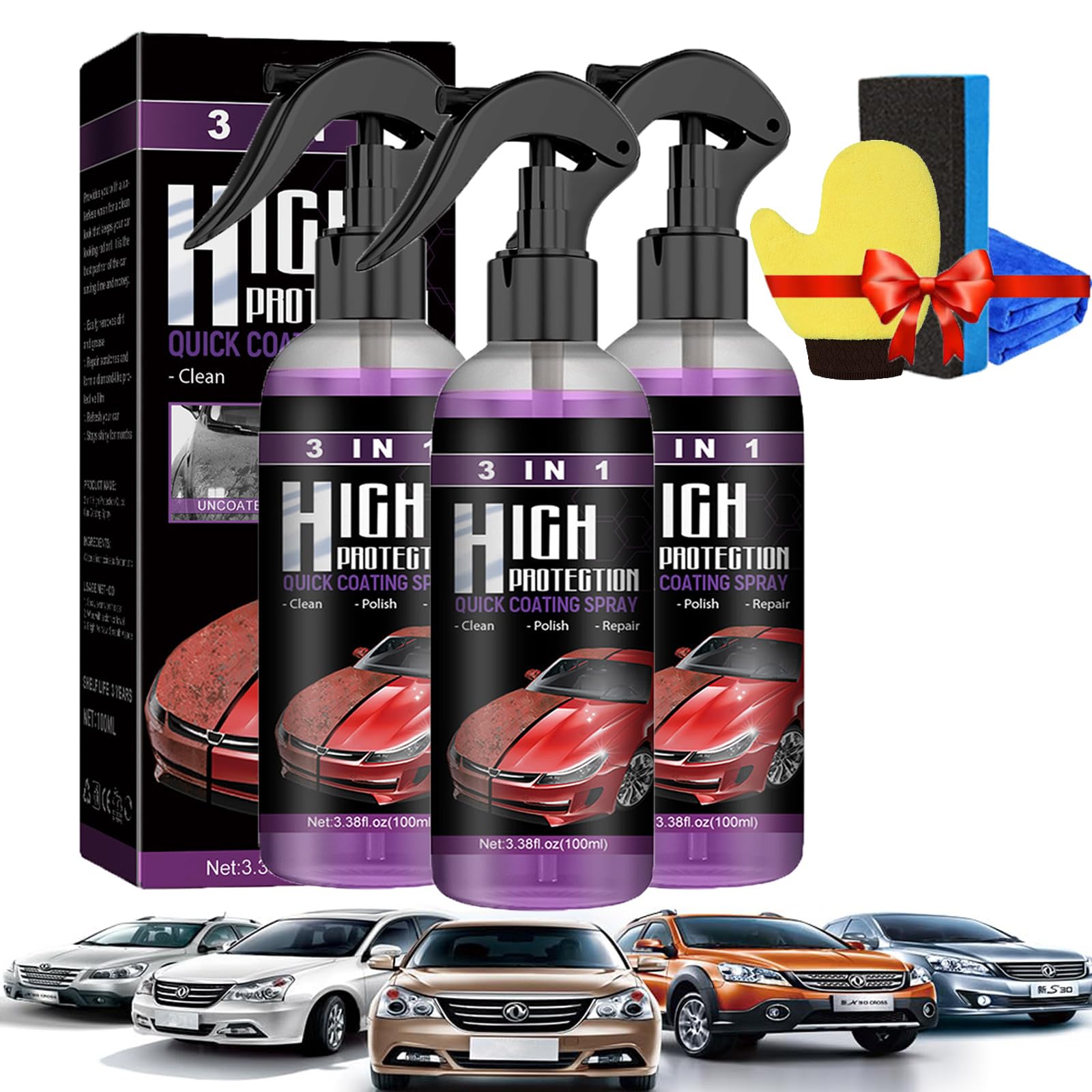 Donubiiu High Protection 3in1 Spray, 3-In-1 Hoher Schutz Schnelles Auto-Beschichtung Spray, 3 In 1 High Protection Spray, 3 In 1 Neues Verbessertes Schnelles Autobeschichtungsspray (3PCS) von Donubiiu