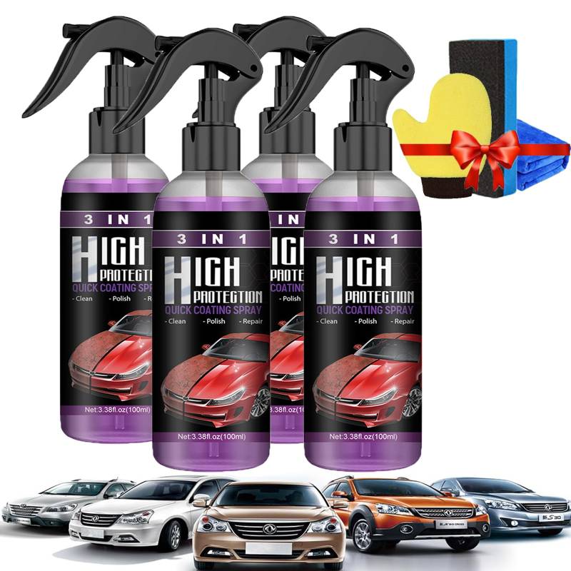 Donubiiu High Protection 3in1 Spray, 3-In-1 Hoher Schutz Schnelles Auto-Beschichtung Spray, 3 In 1 High Protection Spray, 3 In 1 Neues Verbessertes Schnelles Autobeschichtungsspray (4PCS) von Donubiiu