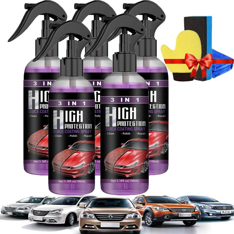 Donubiiu High Protection 3in1 Spray, 3-In-1 Hoher Schutz Schnelles Auto-Beschichtung Spray, 3 In 1 High Protection Spray, 3 In 1 Neues Verbessertes Schnelles Autobeschichtungsspray (5PCS) von Donubiiu