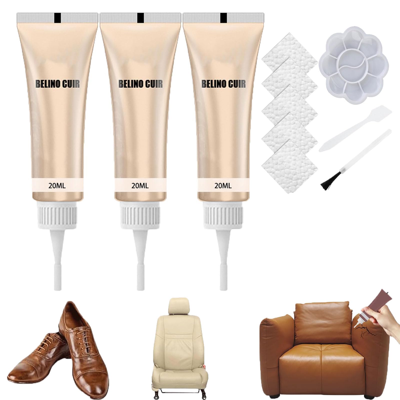 Donubiiu Leather Repair Gel, 2024 Neu Lederreparatur Creme, Leder Restaurator, Leder Reparatur Set, Lederreparatur Füller,Reparatur von Lederkratzern (Beige) von Donubiiu