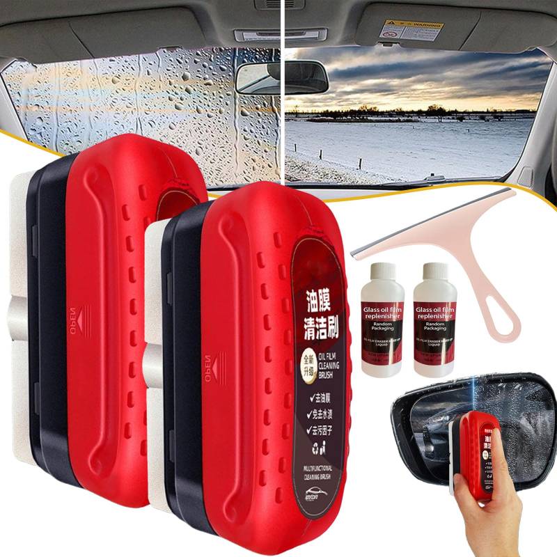 Donubiiu Oaealn Scheibenreiniger, Ölabweisende Folie füR Autoscheibe, Ölfilm-ReinigungsbüRste, Kfz ÖLfilm ReinigungsbüRste, Oil Film Cleaning Brush, All in One Wipe on Oil Film Remover (2 PCS) von Donubiiu