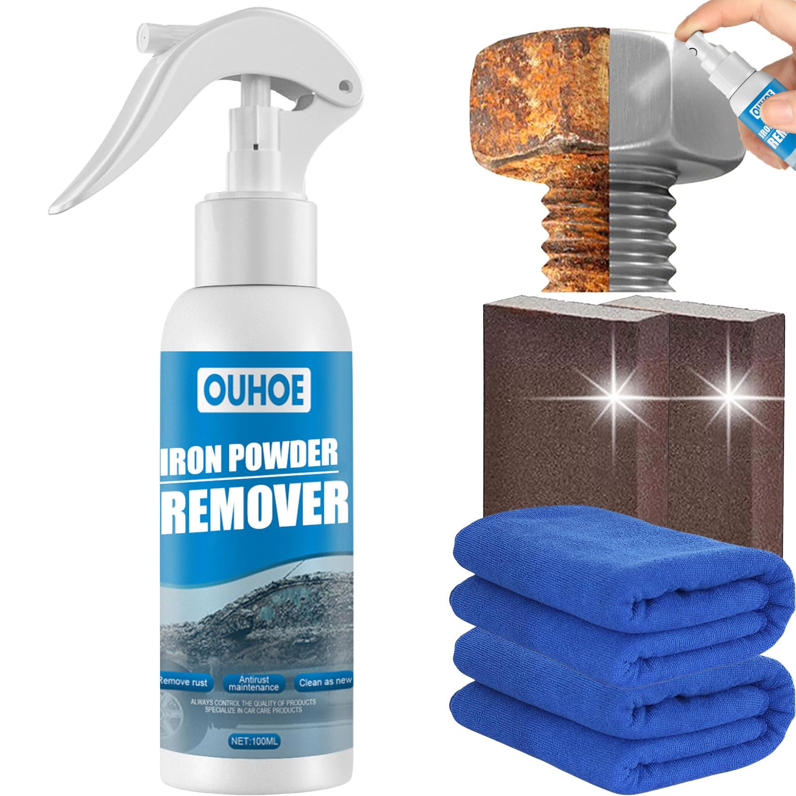 Donubiiu Ouhoe Rust Removal Spray, Ouhoe Iron Powder Remover, Rustout Instant Remover Spray, Multi Purpose Rust Remover Spray, Multifunctional Rust Removal Spray for Metal (100ML-1PCS) von Donubiiu