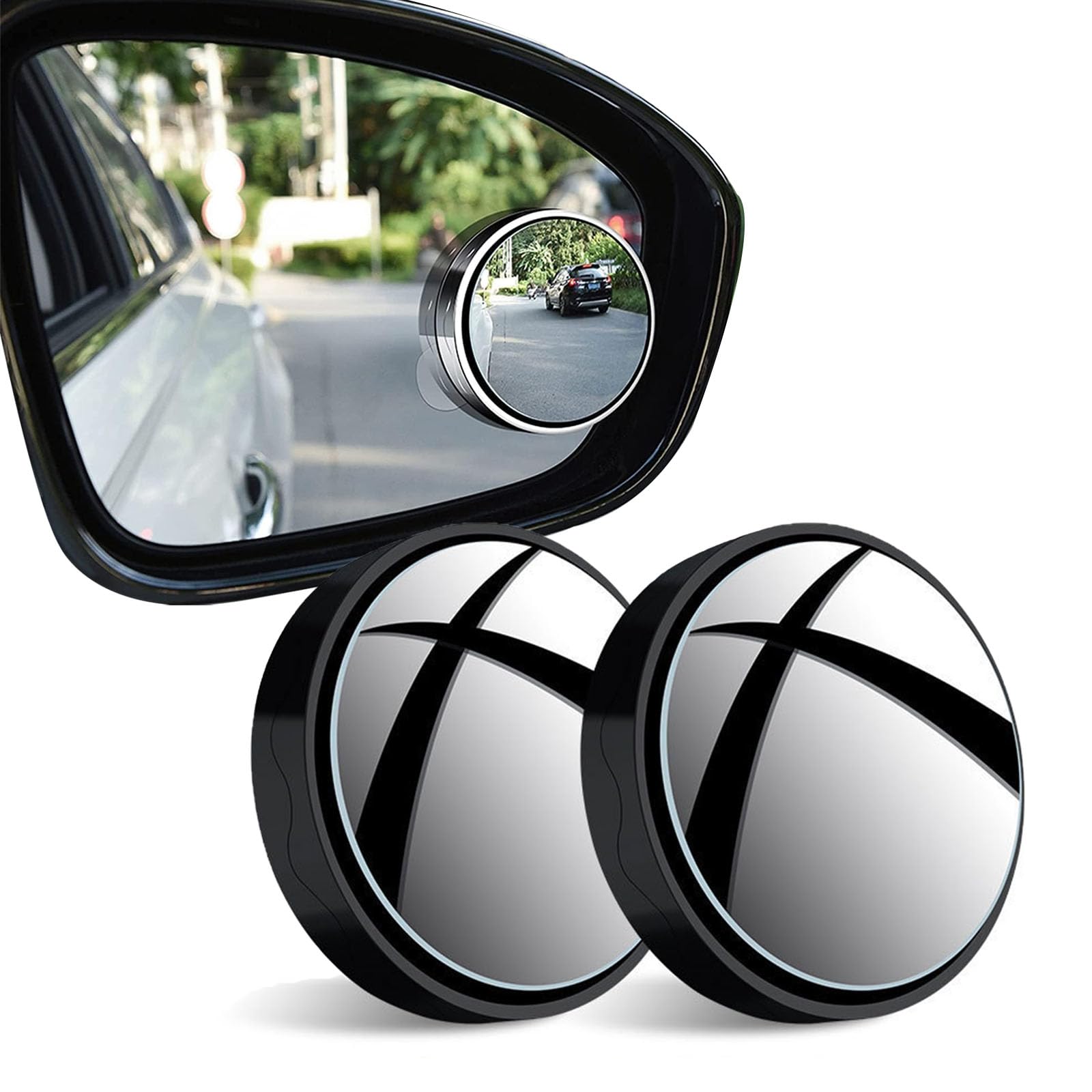 Donubiiu Suction Cup Car Convex Blind Spot Mirror,Car Blind Spot Mirror,Blind Spot Car Mirror 2"Round Rear View Mirrors Frameless HD Glass 360 Degree Adjustable Wide-angle (Black) von Donubiiu