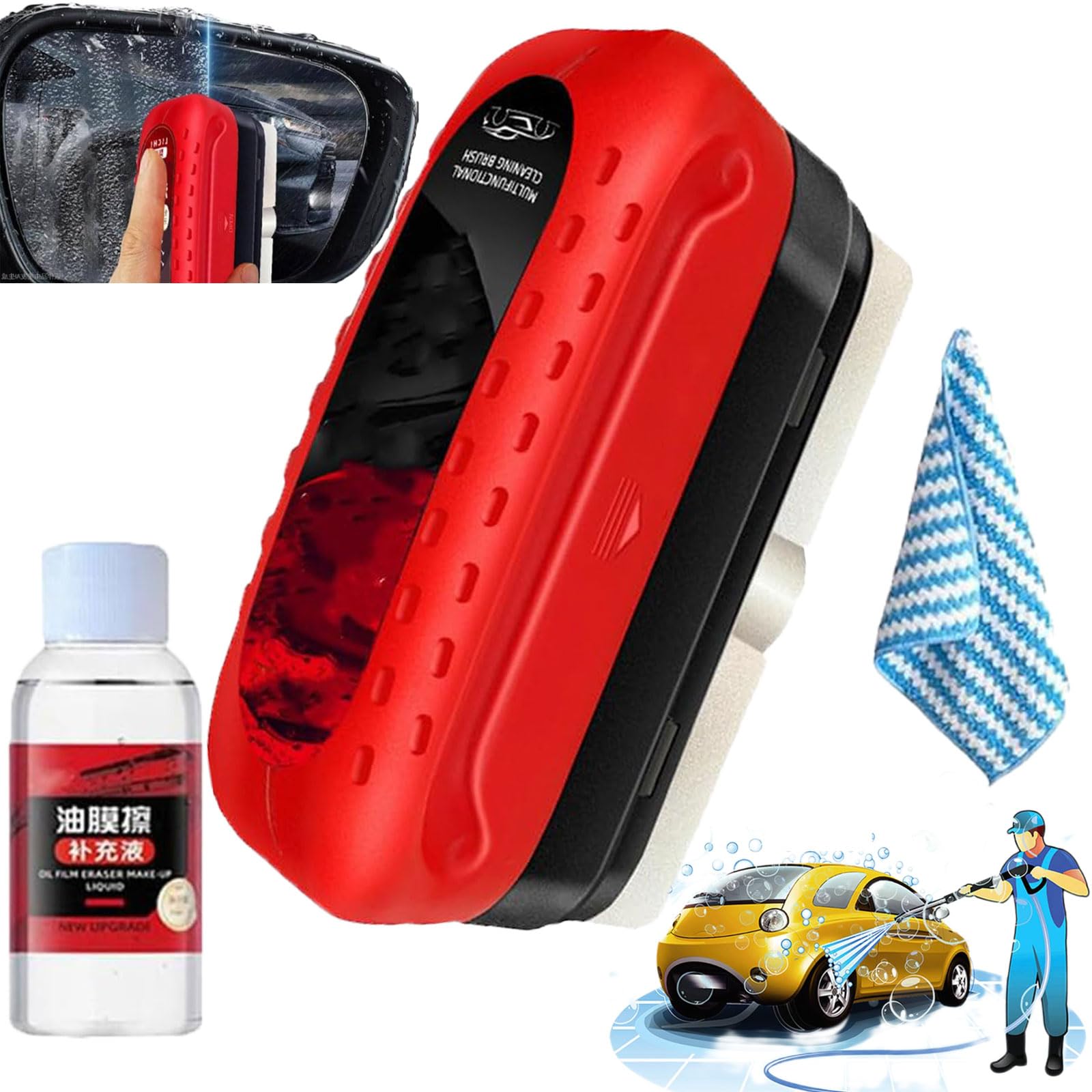 Donubiiu multifunktionale kfz-ölfilm-reinigungsbürste,Oil Film Cleaning Brush,Automotive Oil Film Cleaning Brush,ölabweisende Folie für autoscheiben (1 Set) von Donubiiu